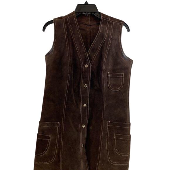 Vintage Suede Vest Dress Brown Sleeveless Western Equestrian Heritage Size S - Picture 1 of 3